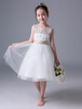 Blumenmädchen Kleider Prinzessin Elfenbeinfarbe Abendkleider für Hochzeit wadenlang mit Rundkragen Satingewebe ärmellos kleid blumenmädchen