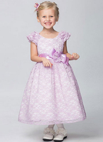 Blumenmädchen Kleider Prinzessin Fliederfarbe Abendkleider für Hochzeit wadenlang mit Rundkragen Satingewebe ärmellos kleid blumenmädchen