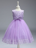 Blumenmädchen Kleider Prinzessin Fliederfarbe Abendkleider für Hochzeit wadenlang mit Rundkragen Satingewebe ärmellos kleid blumenmädchen
