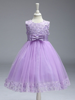 Blumenmädchen Kleider Prinzessin Fliederfarbe Abendkleider für Hochzeit wadenlang mit Rundkragen Satingewebe ärmellos kleid blumenmädchen