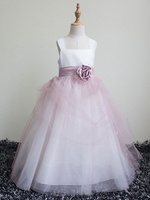 Blumenmädchen Kleider Prinzessin Fuchsienrosa Abendkleider für Hochzeit knöchellang viereckiger Ausschnitt Tüll ärmellos kleid blumenmädchen