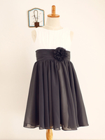 Blumenmädchen Kleider Prinzessin Grau Abendkleider für Hochzeit knielang mit Rundkragen Hochzeit Chiffon ärmellos kleid blumenmädchen