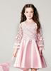 Blumenmädchen Kleider Prinzessin Hellrosa Abendkleider für Hochzeit knielang mit Rundkragen Satingewebe Langarm kleid blumenmädchen