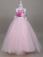 Blumenmädchen Kleider Prinzessin Hellrosa Abendkleider für Hochzeit mit Schleppe und Rundkragen Hochzeit Satingewebe ärmellos kleid blumenmädchen