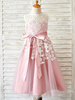 Blumenmädchen Kleider Prinzessin Kamee Rosa Abendkleider für Hochzeit wadenlang mit Rundkragen Hochzeit Tüll ärmellos kleid blumenmädchen