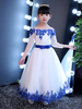 Blumenmädchen Kleider Prinzessin Königsblau Abendkleider für Hochzeit knöchellang mit Bateau-Kragen Tüll 3/4 Ärmel kleid blumenmädchen