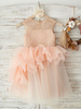 Blumenmädchen Kleider Prinzessin Lachsrosa Abendkleider für Hochzeit knielang mit Rundkragen Hochzeit Tüll Kurzarm kleid blumenmädchen