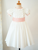 Blumenmädchen Kleider Prinzessin milchweiß Abendkleider für Hochzeit knielang mit Rundkragen gemischten Baumwollen Kurzarm kleid blumenmädchen