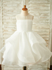 Blumenmädchen Kleider Prinzessin milchweiß Abendkleider für Hochzeit knielang mit Rundkragen Hochzeit Organza ärmellos kleid blumenmädchen