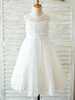 Blumenmädchen Kleider Prinzessin milchweiß Abendkleider für Hochzeit knielang mit Rundkragen Hochzeit Tüll ärmellos kleid blumenmädchen