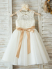 Blumenmädchen Kleider Prinzessin milchweiß Abendkleider für Hochzeit knielang mit Rundkragen Hochzeit Tüll ärmellos kleid blumenmädchen