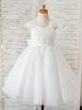 Blumenmädchen Kleider Prinzessin milchweiß Abendkleider für Hochzeit knielang mit Rundkragen Hochzeit Tüll ärmellos kleid blumenmädchen
