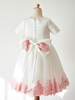 Blumenmädchen Kleider Prinzessin milchweiß Abendkleider für Hochzeit knielang mit Rundkragen Satingewebe Kurzarm kleid blumenmädchen