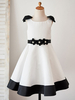 Blumenmädchen Kleider Prinzessin milchweiß Abendkleider für Hochzeit knielang mit Rundkragen Satingewebe ärmellos kleid blumenmädchen