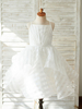 Blumenmädchen Kleider Prinzessin milchweiß Abendkleider für Hochzeit knielang viereckiger Ausschnitt Hochzeit Organza ärmellos kleid blumenmädchen