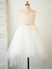 Blumenmädchen Kleider Prinzessin milchweiß Abendkleider für Hochzeit mit unsymmetrischem Design und Rundkragen Tüll ärmellos kleid blumenmädchen