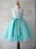 Blumenmädchen Kleider Prinzessin Pastellblau Abendkleider für Hochzeit knielang mit Rundkragen Hochzeit Tüll ärmellos kleid blumenmädchen
