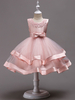 Blumenmädchen Kleider Prinzessin Rosa Abendkleider für Hochzeit knielang mit Rundkragen Hochzeit Satingewebe ärmellos kleid blumenmädchen