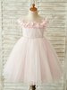 Blumenmädchen Kleider Prinzessin Rosa Abendkleider für Hochzeit knielang mit Rundkragen Hochzeit Satingewebe ärmellos kleid blumenmädchen