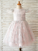 Blumenmädchen Kleider Prinzessin Rosa Abendkleider für Hochzeit knielang mit Rundkragen und Pailletten bestickt Kurzarm kleid blumenmädchen