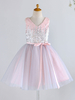 Blumenmädchen Kleider Prinzessin Rosa Abendkleider für Hochzeit knielang V-Ausschnitt mit Pailletten bestickt ärmellos kleid blumenmädchen