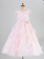 Blumenmädchen Kleider Prinzessin Rosa Abendkleider für Hochzeit wadenlang mit Rundkragen Hochzeit Tüll ärmellos kleid blumenmädchen
