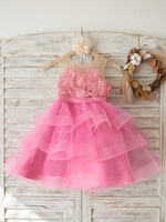 Blumenmädchen Kleider Prinzessin Rosarot Abendkleider für Hochzeit knielang mit Rundkragen Hochzeit Tüll ärmellos kleid blumenmädchen