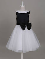 Blumenmädchen Kleider Prinzessin Schwarz Abendkleider für Hochzeit knielang mit Rundkragen Satingewebe ärmellos kleid blumenmädchen