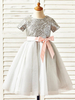 Blumenmädchen Kleider Prinzessin Selber Abendkleider für Hochzeit knielang mit Rundkragen und Pailletten bestickt Kurzarm kleid blumenmädchen