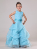 Blumenmädchen Kleider Prinzessin Wasserblau Abendkleider für Hochzeit bodenlang mit Rundkragen Hochzeit Taft ärmellos kleid blumenmädchen