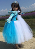 Blumenmädchen Kleider Prinzessin Wasserblau Abendkleider für Hochzeit knöchellang Velours Hochzeit Langarm kleid blumenmädchen