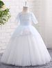 Blumenmädchen Kleider Prinzessin Weiß Abendkleider für Hochzeit Kleine Mädchens festliche Kleider bodenlang mit Rundkragen Hochzeit Tüll 1/2 Ärmel
