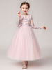 Blumenmädchen Kleider Prinzessin Weiß Abendkleider für Hochzeit knöchellang mit Rundkragen Hochzeit Tüll Langarm kleid blumenmädchen