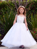 Blumenmädchen Kleider Prinzessin Weiß Abendkleider für Hochzeit knöchellang mit Rundkragen Hochzeit Tüll ärmellos kleid blumenmädchen