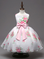 Blumenmädchen Kleider Prinzessin Weiß Abendkleider für Hochzeit knielang mit Rundkragen gemischten Baumwollen ärmellos kleid blumenmädchen