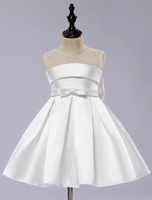 Blumenmädchen Kleider Prinzessin Weiß Abendkleider für Hochzeit knielang mit Rundkragen Hochzeit Satingewebe ärmellos kleid blumenmädchen
