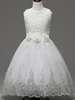 Blumenmädchen Kleider Prinzessin Weiß Abendkleider für Hochzeit mit Schleppe und Rundkragen Hochzeit Tüll ärmellos kleid blumenmädchen