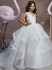 Blumenmädchen Kleider Prinzessin Weiß Abendkleider für Hochzeit mit Schleppe V-Ausschnitt Hochzeit Tüll ärmellos kleid blumenmädchen