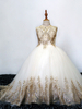 Blumenmädchen Kleider Prom- Champagner Abendkleider für Hochzeit bodenlang Halskragen Hochzeit Tüll ärmellos kleid blumenmädchen
