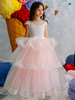 Blumenmädchen Kleider Prom- Hellrosa Abendkleider für Hochzeit knöchellang mit Rundkragen Hochzeit Tüll Kurzarm kleid blumenmädchen