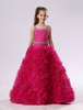 Blumenmädchen Kleider Prom- Knallrosa Abendkleider für Hochzeit bodenlang viereckiger Ausschnitt Organza ärmellos kleid blumenmädchen