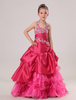 Blumenmädchen Kleider Prom- Knallrosa Abendkleider für Hochzeit Kinder Ballkleider bodenlang mit Halter Hochzeit Taft ärmellos kleid blumenmädchen