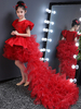 Blumenmädchen Kleider Prom- Rot Abendkleider für Hochzeit mit unsymmetrischem Design und Rundkragen Satingewebe Kurzarm kleid blumenmädchen
