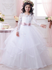 Blumenmädchen Kleider Prom- Weiß Abendkleider für Hochzeit bodenlang mit Rundkragen Hochzeit Tüll Langarm kleid blumenmädchen und Reißverschluss