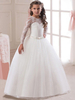 Blumenmädchen Kleider Prom- Weiß Abendkleider für Hochzeit Mädchen Abendmode & Festliche Kleider bodenlang mit Rundkragen Hochzeit Tüll Langarm