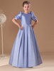 Blumenmädchen Kleider purpurviolett Abendkleider für Hochzeit Taft Kurzarm Prom- Hochzeit mit Rundkragen kleid blumenmädchen bodenlang