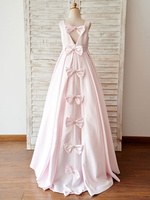 Blumenmädchen Kleider Rosa Abendkleider für Hochzeit Satingewebe ärmellos Prinzessin Hochzeit mit Rundkragen kleid blumenmädchen bodenlang