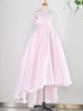 Blumenmädchen Kleider Rosa Abendkleider für Hochzeit Satingewebe ärmellos Prinzessin Hochzeit mit Rundkragen kleid blumenmädchen und Schleppe