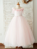 Blumenmädchen Kleider Rosa Abendkleider für Hochzeit Satingewebe ärmellos Prinzessin Hochzeit mit Rundkragen kleid blumenmädchen und Schleppe
