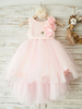 Blumenmädchen Kleider Rosa Abendkleider für Hochzeit Satingewebe ärmellos Prinzessin Hochzeit mit Rundkragen und unsymmetrischem Design